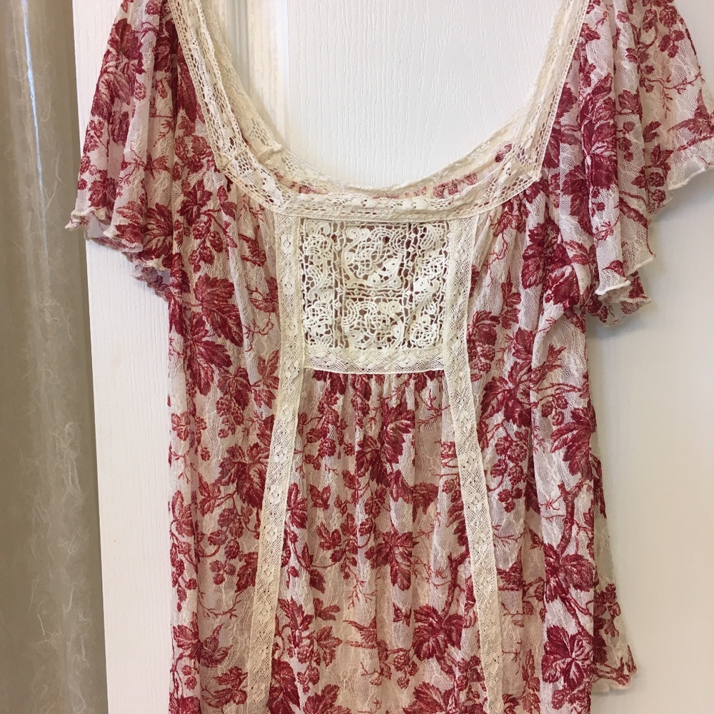 Red and White Peasant Blouse  Denim & Supply  M